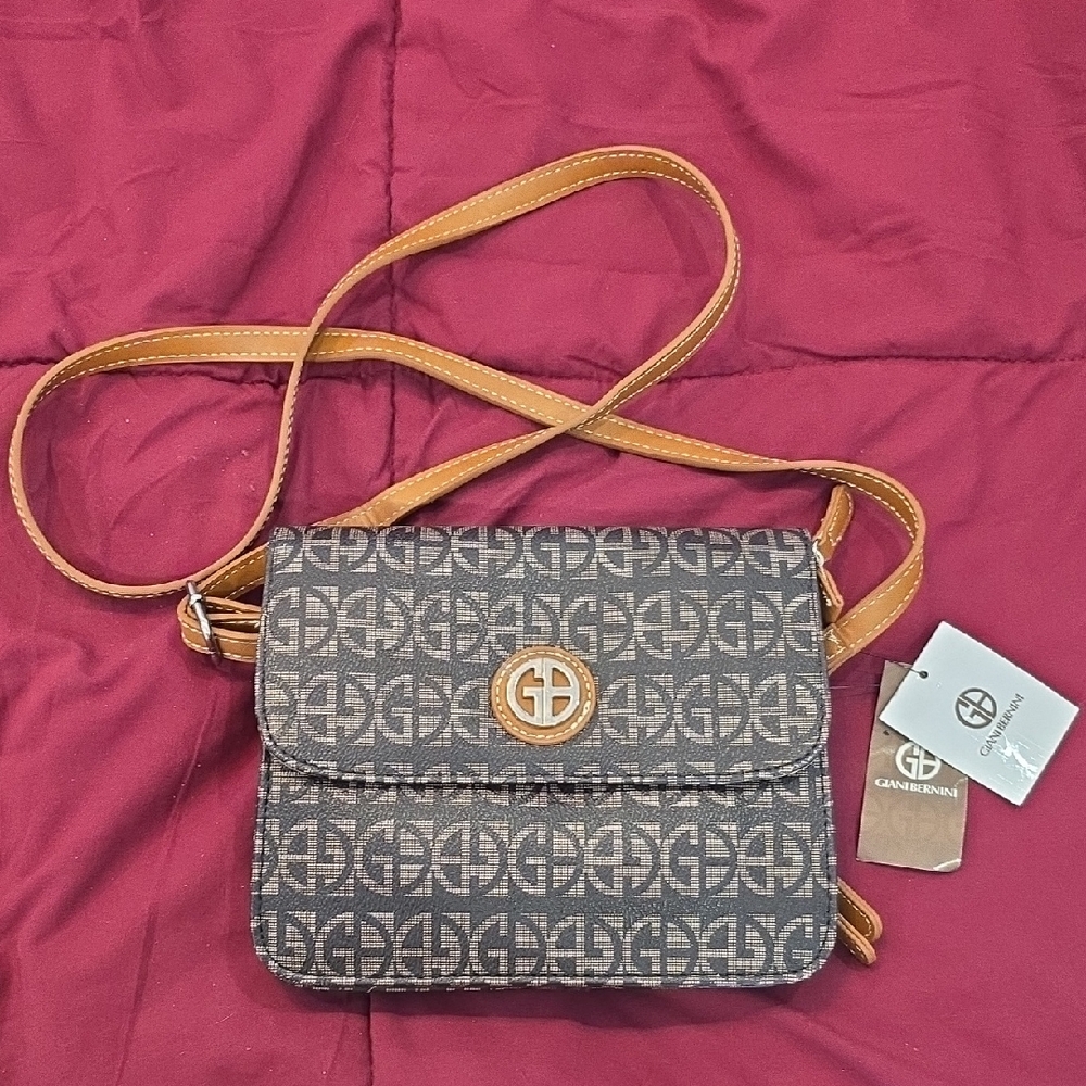 Giani Bernini Block Signature Patterned Crossbody Bag in Brown and Tan